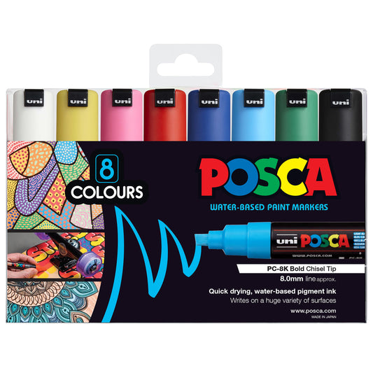 Uni Posca PC-8K 8.0mm Bold Chisel Tips Assorted Markers Set of 8