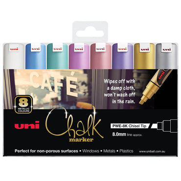 Uni 8.0mm Bold Chisel Tip Metallic Chalk Markers