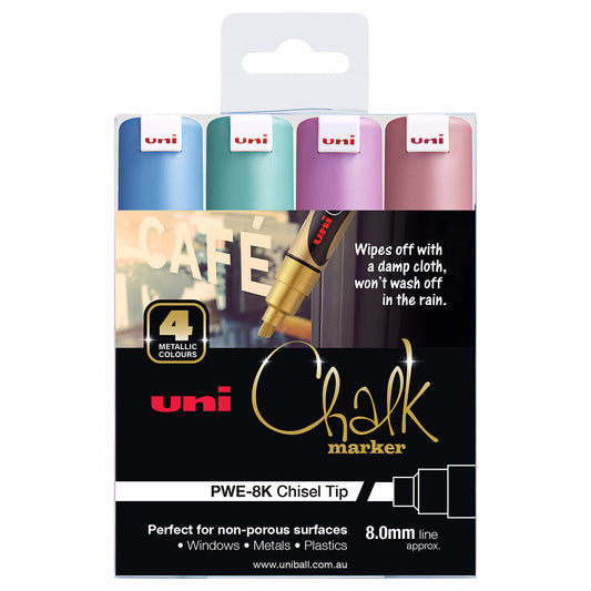 Uni 8.0mm Bold Chisel Tip Metallic Chalk Markers