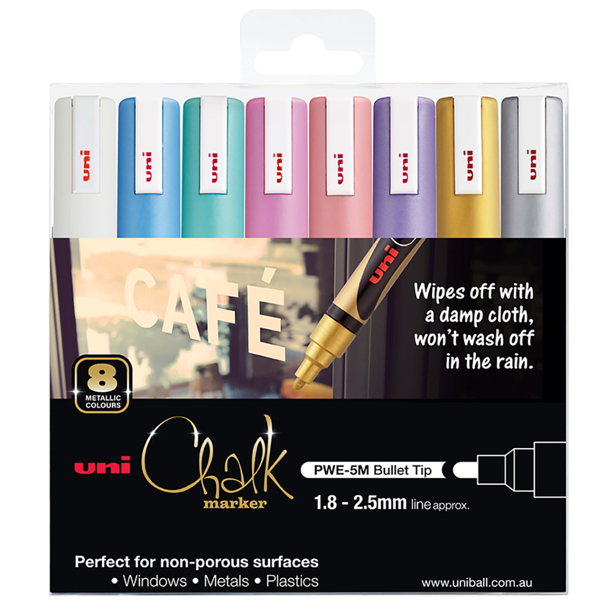 Uni 1.8-2.5mm Bullet Tip Metallic Chalk Markers