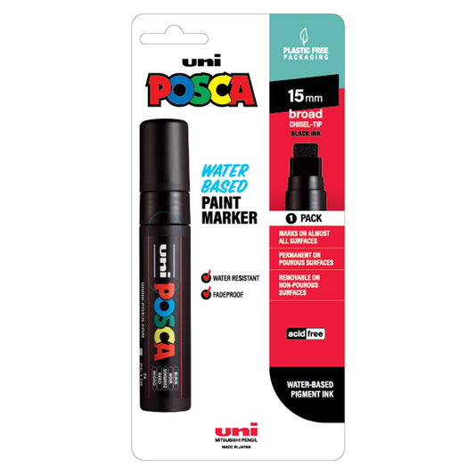 Uni Posca Marker 15.0mm Extra-Broad Chisel Black PC-17K Hangsell
