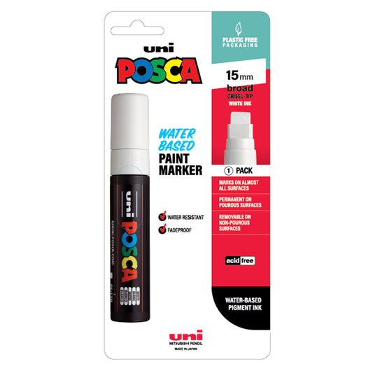 Uni Posca Marker 15.0mm Extra-Broad Chisel White PC-17K Hangsell