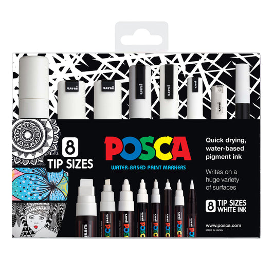 Uni Posca White Assorted Tips Markers Set of 8