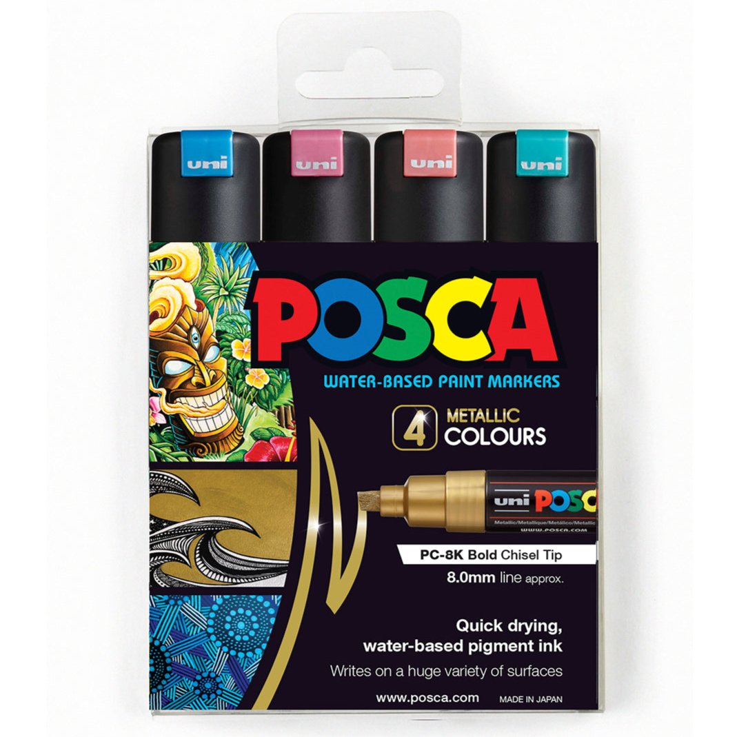 Uni Posca PC-8K 8.0mm Bold Chisel Tips Metallic Markers Set of 4 – The ...