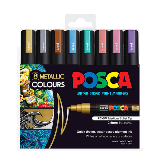 Uni Posca PC-5M 1.8-2.5mm Medium Bullet Tip Metallic Markers Set Of 8