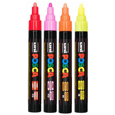 Uni Posca PC-5M 1.8-2.5mm Medium Bullet Tip Fluoro Colours Markers Set of 4