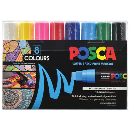 Uni Posca PC-17K 15.0mm Extra-Broad Chisel Assorted Markers Set of 8