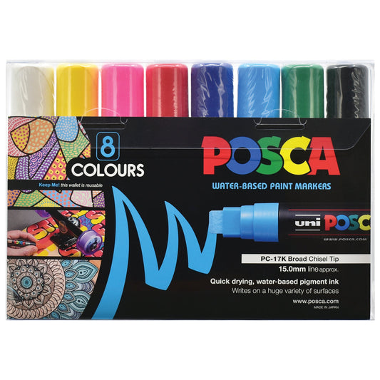 Uni Posca PC-17K 15.0mm Extra-Broad Chisel Assorted Markers Set of 8