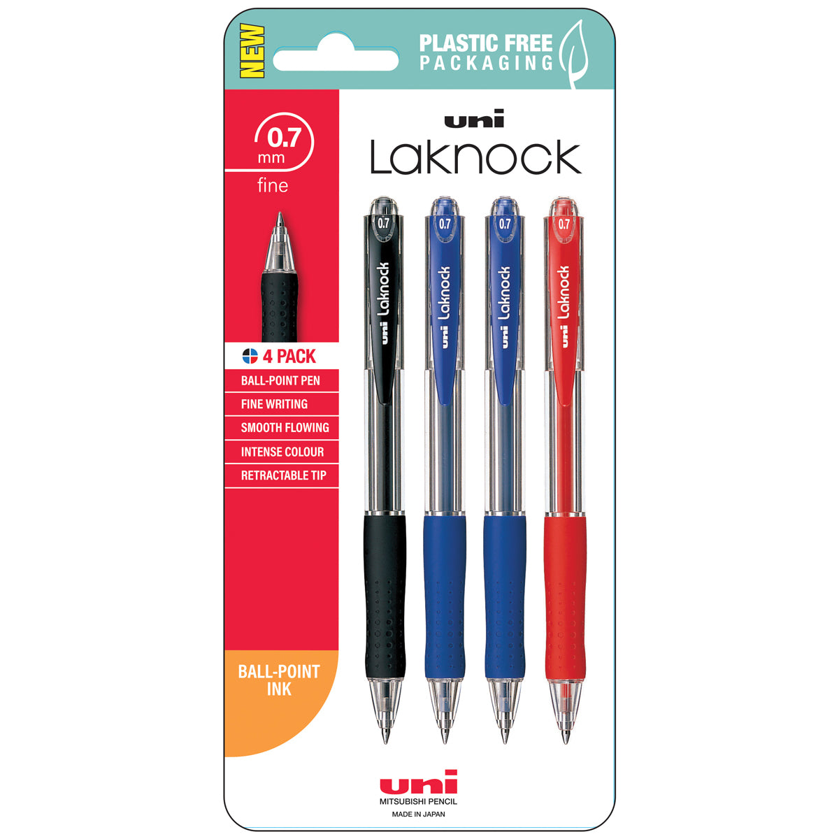Uni Laknock 0.7mm Fine Retractable Pens Assorted Set of 4