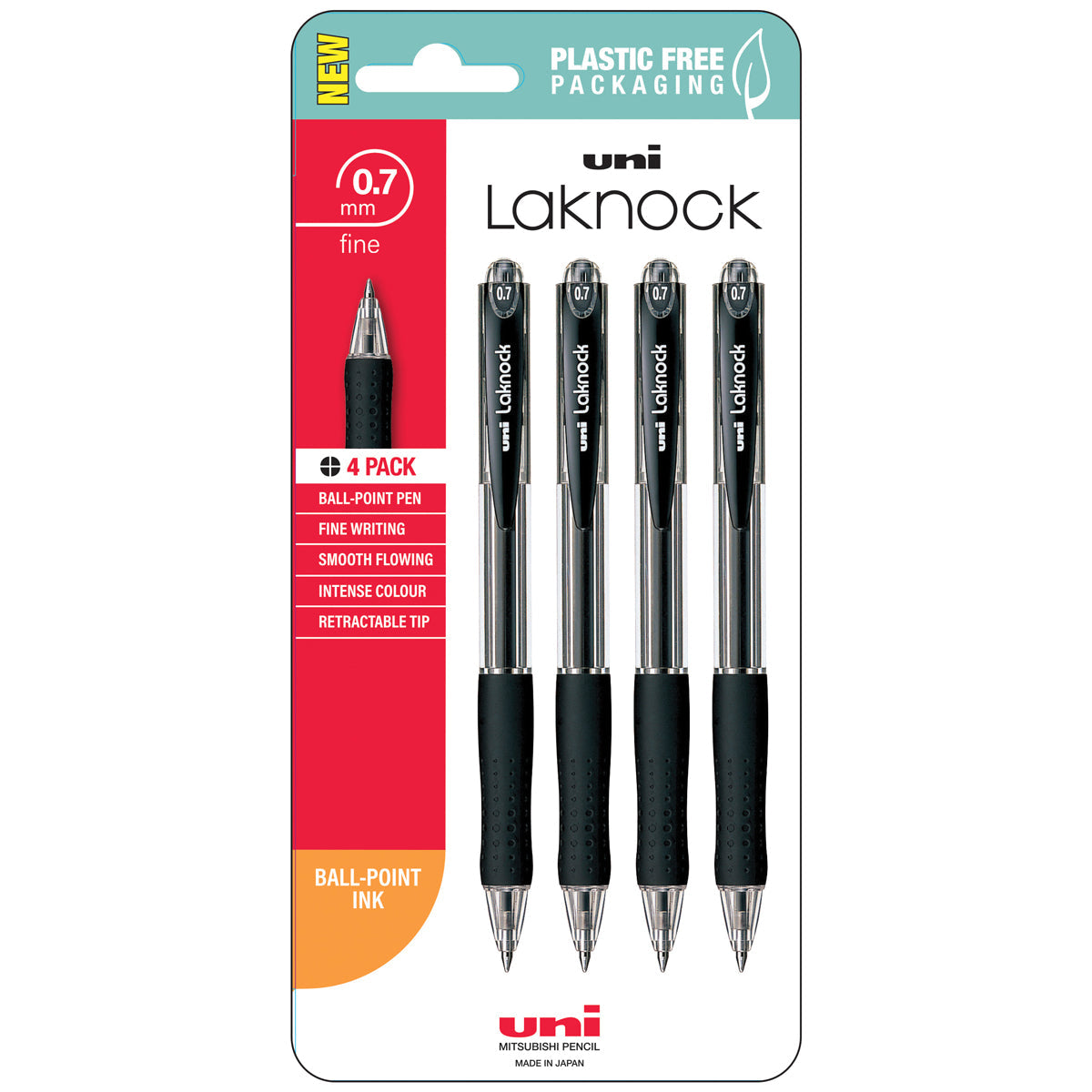 Uni Laknock 0.7mm Fine Retractable Pens Set of 4