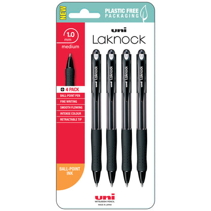 Uni Laknock 1.0mm Medium Retractable Pens Set of 4