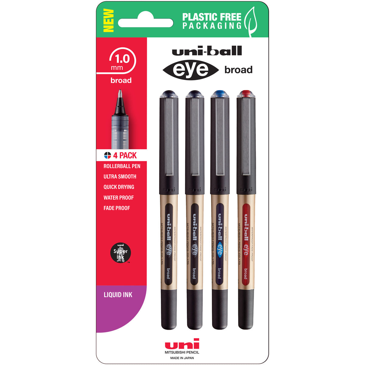 Uni Eye 1.0mm Broad Capped Pens Assorted Set of 4