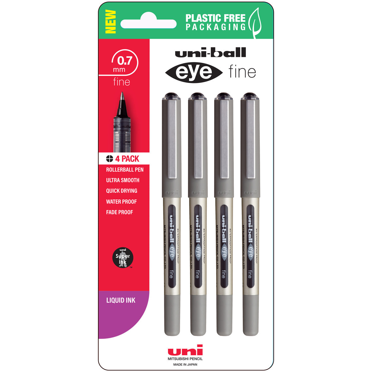 Uni Eye 0.7mm Fine Capped Pens Set of 4