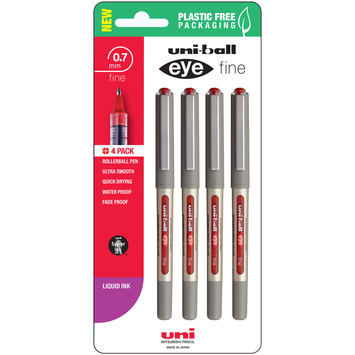 Uni Eye 0.7mm Fine Capped Pens Set of 4