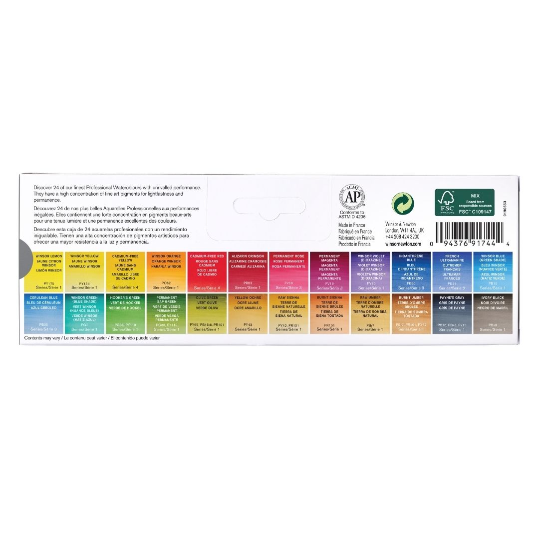 Winsor & Newton Professional Watercolour Half Pan Paints Complete Travel Set Of 24