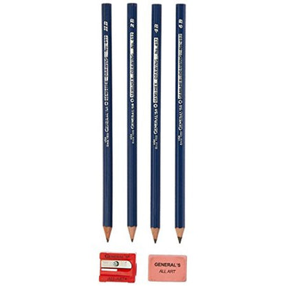 General's Classic Graphite Drawing Pencils Set of 4 with Eraser & Sharpener
