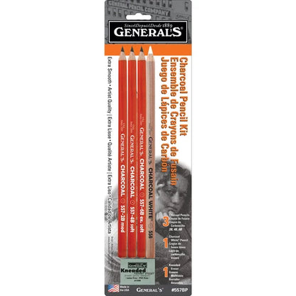 General's Original Charcoal Pencils Set With Kneaded Eraser