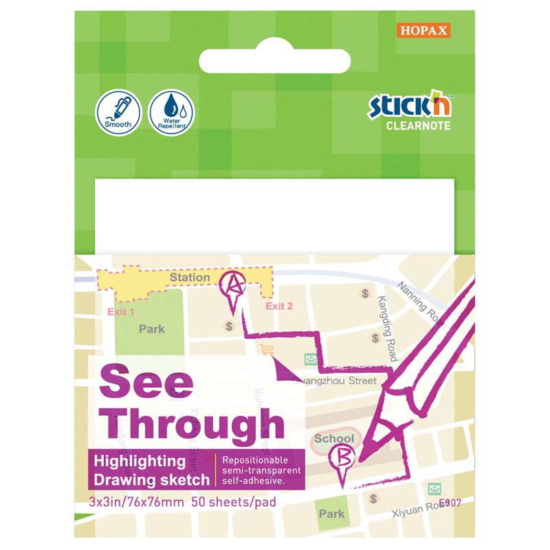 Stick'n Clearnote 76x76mm 50 Sheets Transparent