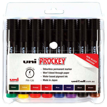 Uni Prockey 5.7mm Chisel Tip Assorted Markers Set of 8