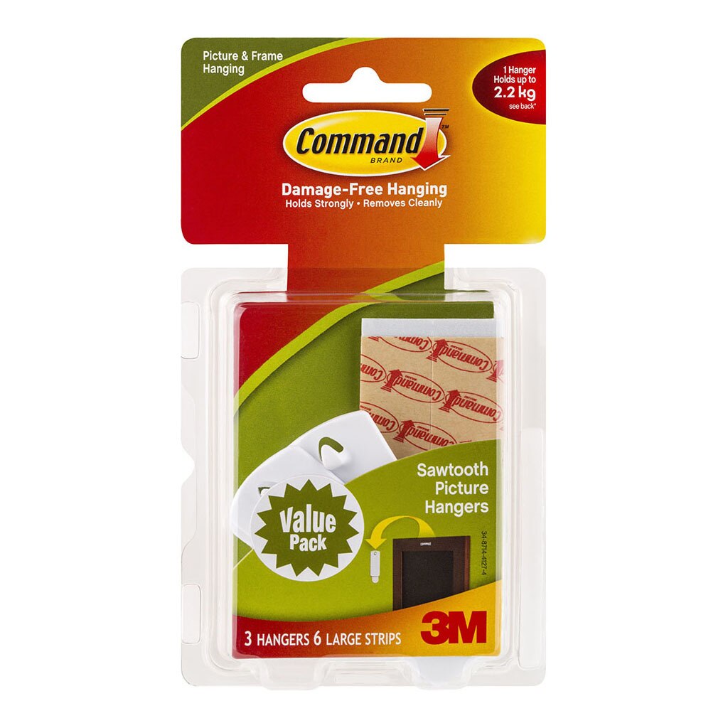 Command Picture Hanger 17042 Large White Sawtooth Pack Of 3
