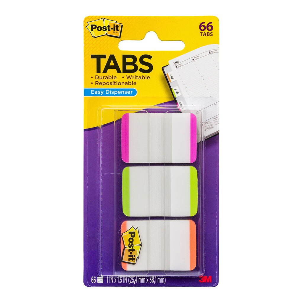 Post-it Durable Tabs 686L-PGO 25mm Pink Green Orange 25x38mm Pack Of 66