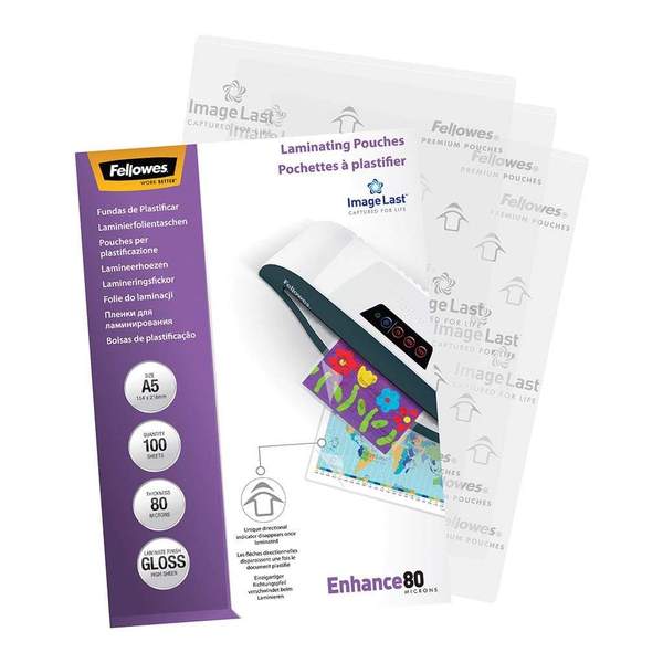 Fellowes Laminating Pouches Gloss 80 Micron Pack Of 100