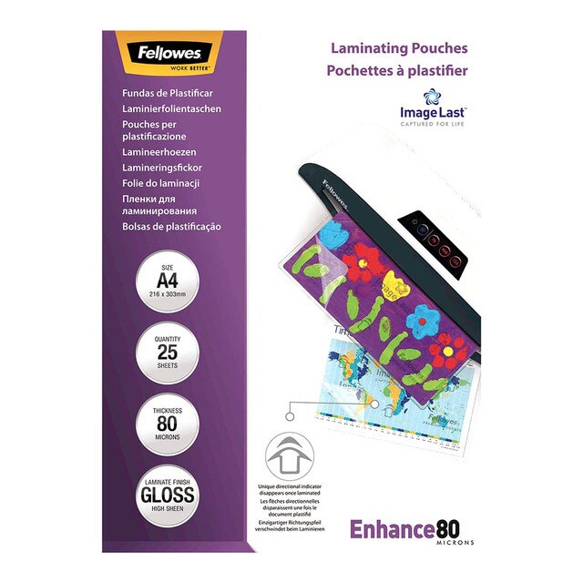 Fellowes Laminating Pouches Gloss 80 Micron Pack Of 25
