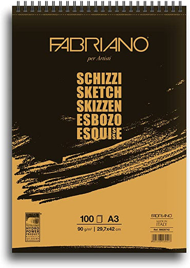 Fabriano Schizzi Spiral (short Side) 90gsm A3 100 Sheet Pad