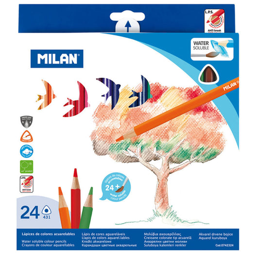 Milan Triangular Watersoluble Colouring Pencils Set Of 24