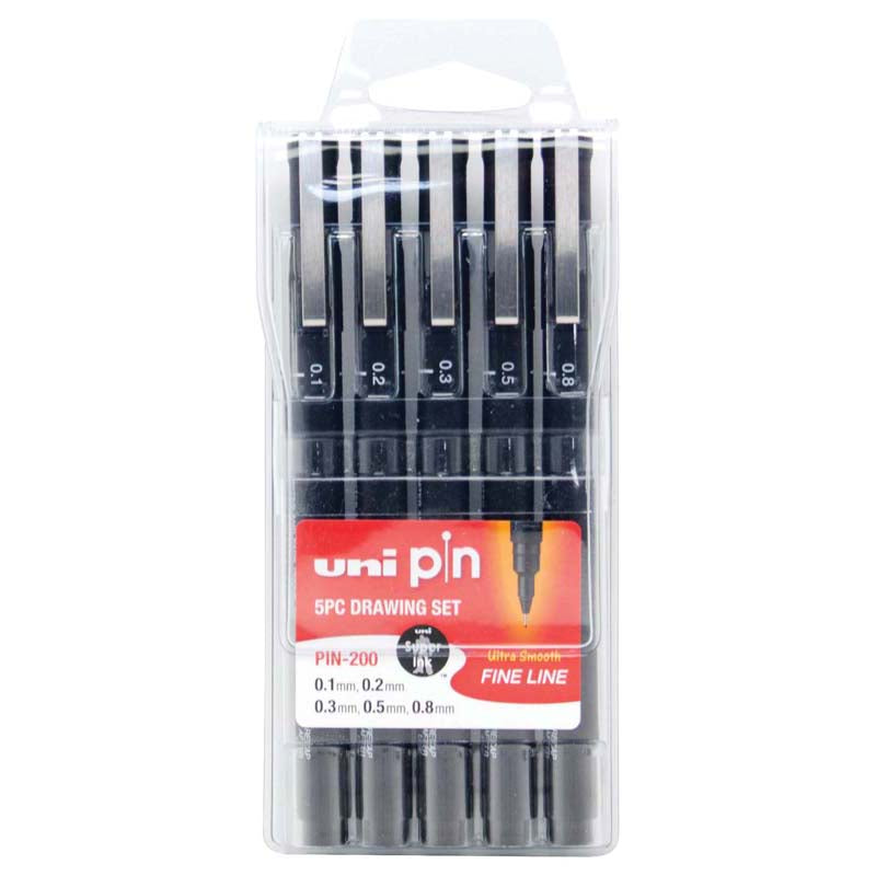 Uni Pin Permanent Fineliners Drawing Set of 5