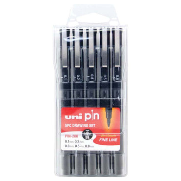 Uni Pin Permanent Fineliners Drawing Set of 5