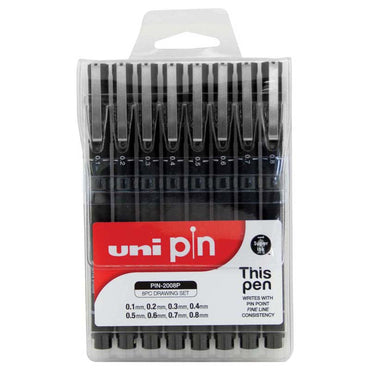 Uni Pin Permanent Fineliners Drawing Set of 8
