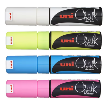Uni 8.0mm Chisel Tips Chalk Markers Set of 4
