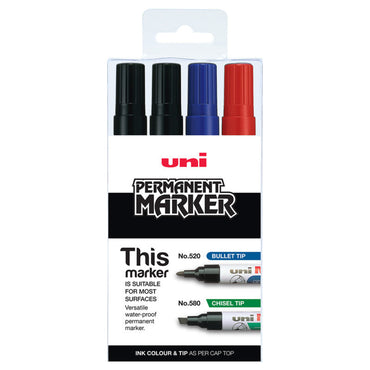 Uni Permanent Assorted Bullet Tip Markers Set of 4