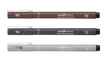 Uni Pin Permanent Fineliner Drawing Set of 3