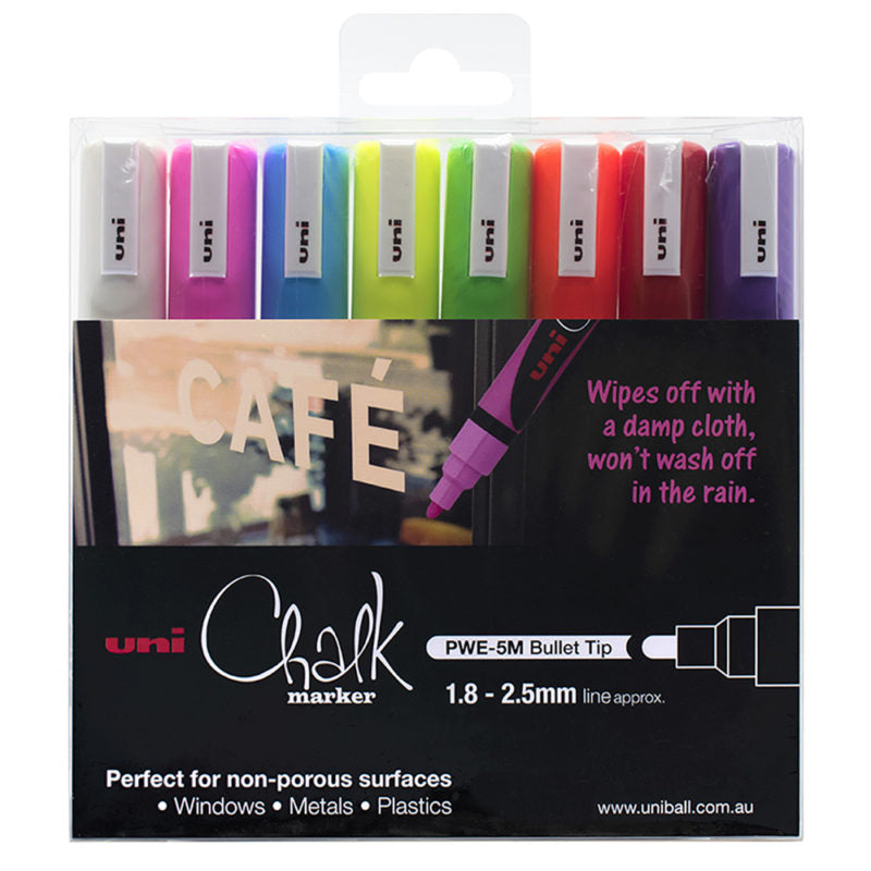 Uni 1.8-2.5mm Bullet Tip Chalk Markers Set of 8