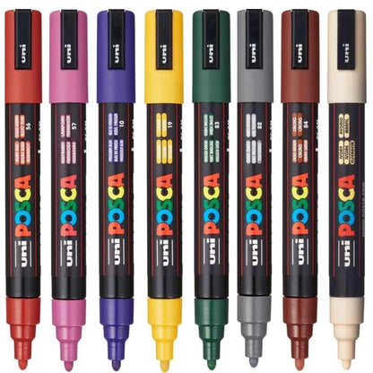 Uni Posca PC-5M 1.8-2.5mm Medium Bullet Tip Dark Colours Markers Set Of 8