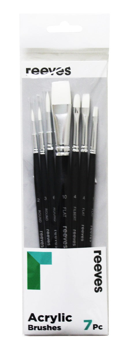 Reeves Acrylic White Synthetic Short Handle Brushes Pack Of 7