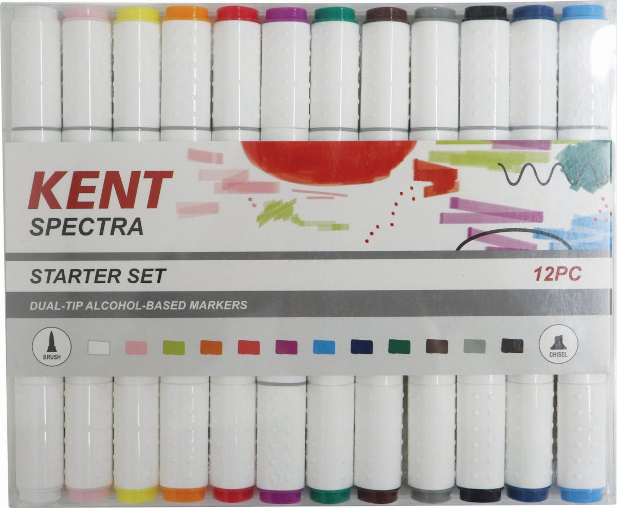 Kent Spectra Graphic Design Brush Markers Starter Set Of 12