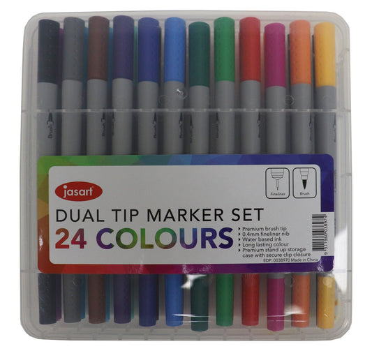 Jasart Dual Nib Brush Fineliners Set of 24