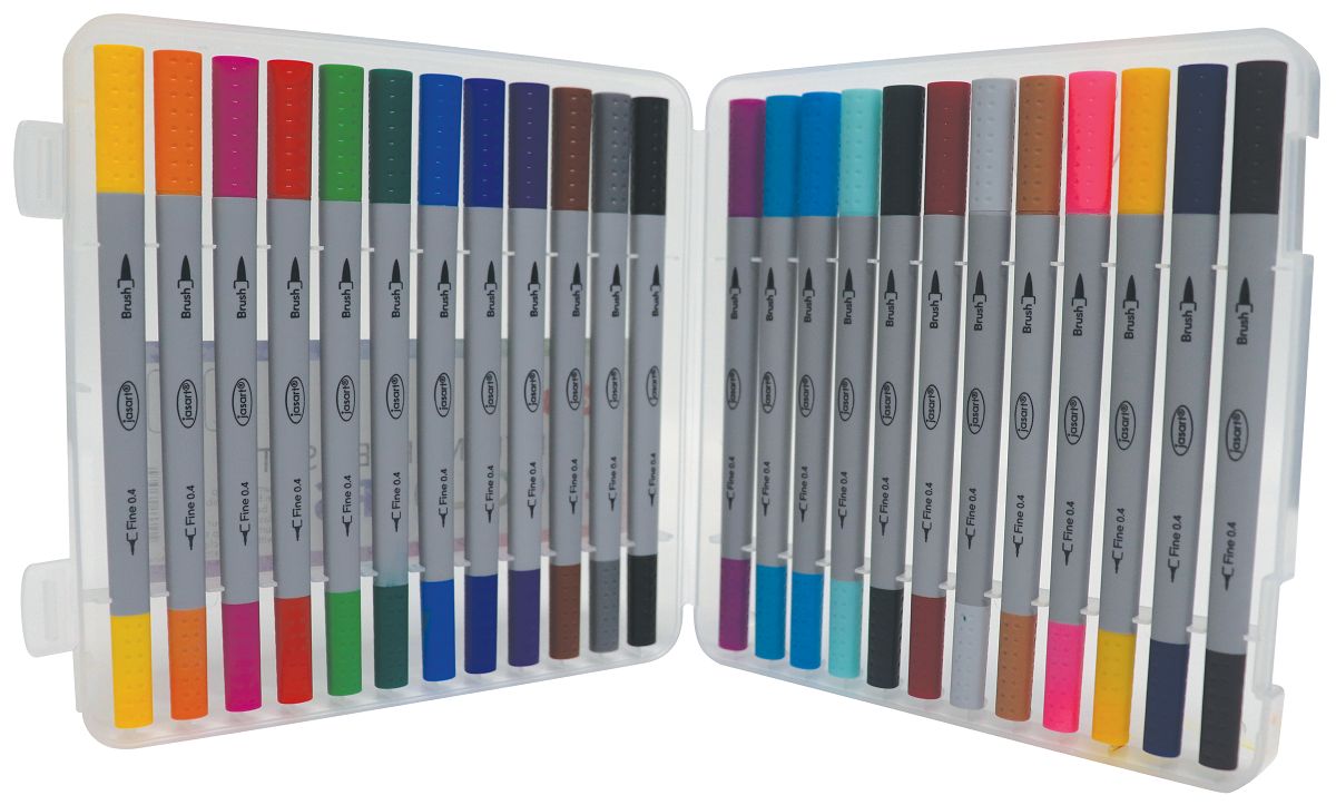 Jasart Dual Nib Brush Fineliners Set of 24