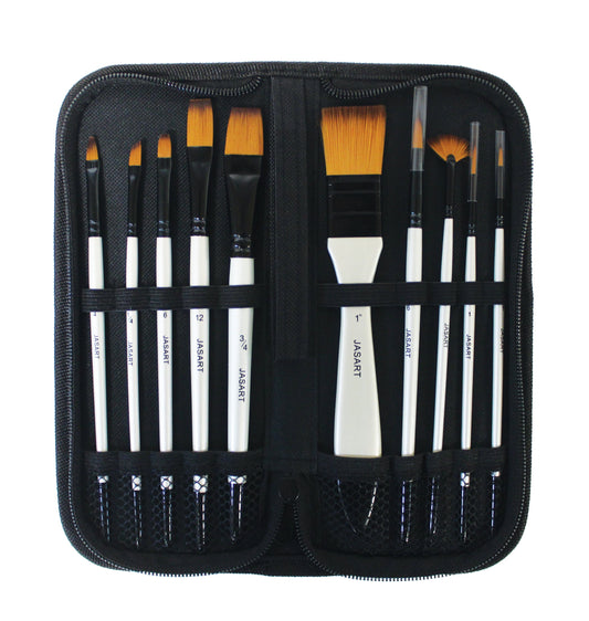 Jasart Short Handle 10 Piece Brush Wallet