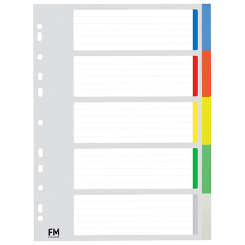 FM Indices Size A4 5 Tab Coloured Polyprop