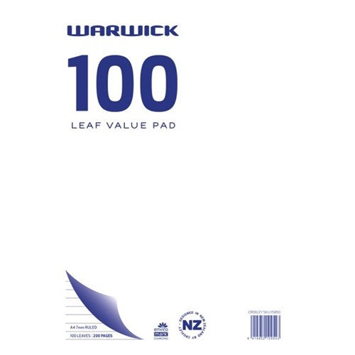 Warwick Refill Pad A4 Value 100 Leaf  Ruled 7mm