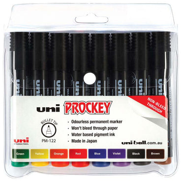 Uni Prockey 1.2mm Bullet Tip Assorted Markers Set of 8