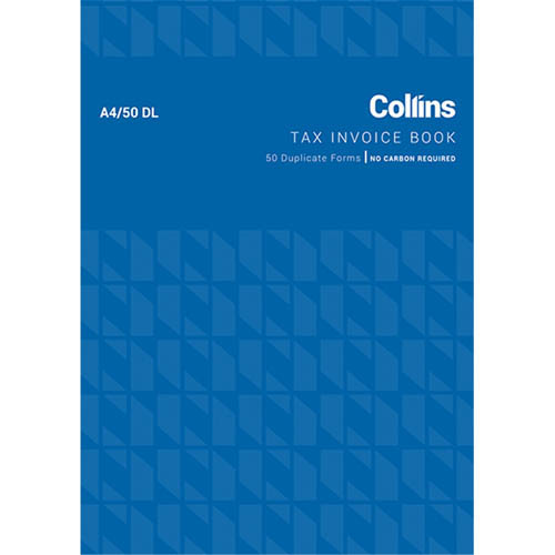 Collins Tax Invoice A4/50dl Duplicate No Carbon Required 55 Gsm Size 297mm X 210mm