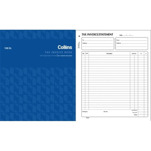 Collins Tax Invoice 108dl Duplicate No Carbon Required 55 Gsm 100lf Size 203mm X 254mm