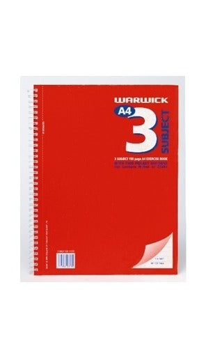 Warwick Exercise Book Spiral 3 Subject 150 Leaf A4 Ruled 7mm