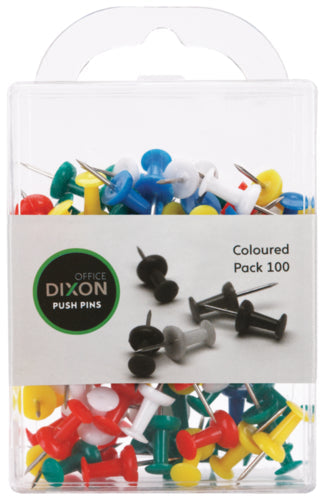 Dixon Push Pins Pack 100 Assorted Colour