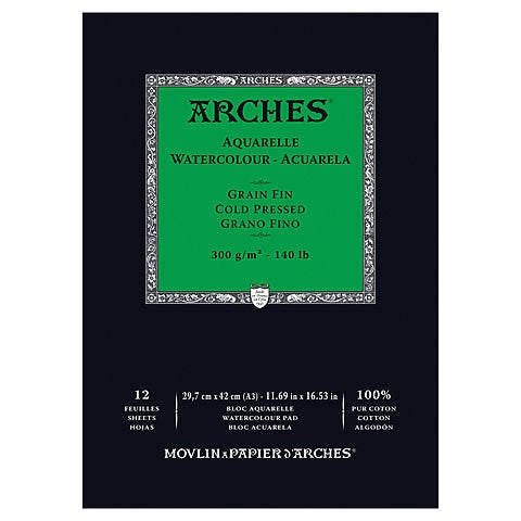 Arches Watercolour Natural White 300gsm Cold Pressed 12 Sheet Pads